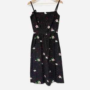 Malia Honolulu Vintage Black Floral and Hearts Dress Knee Length 100% Cotton S 6